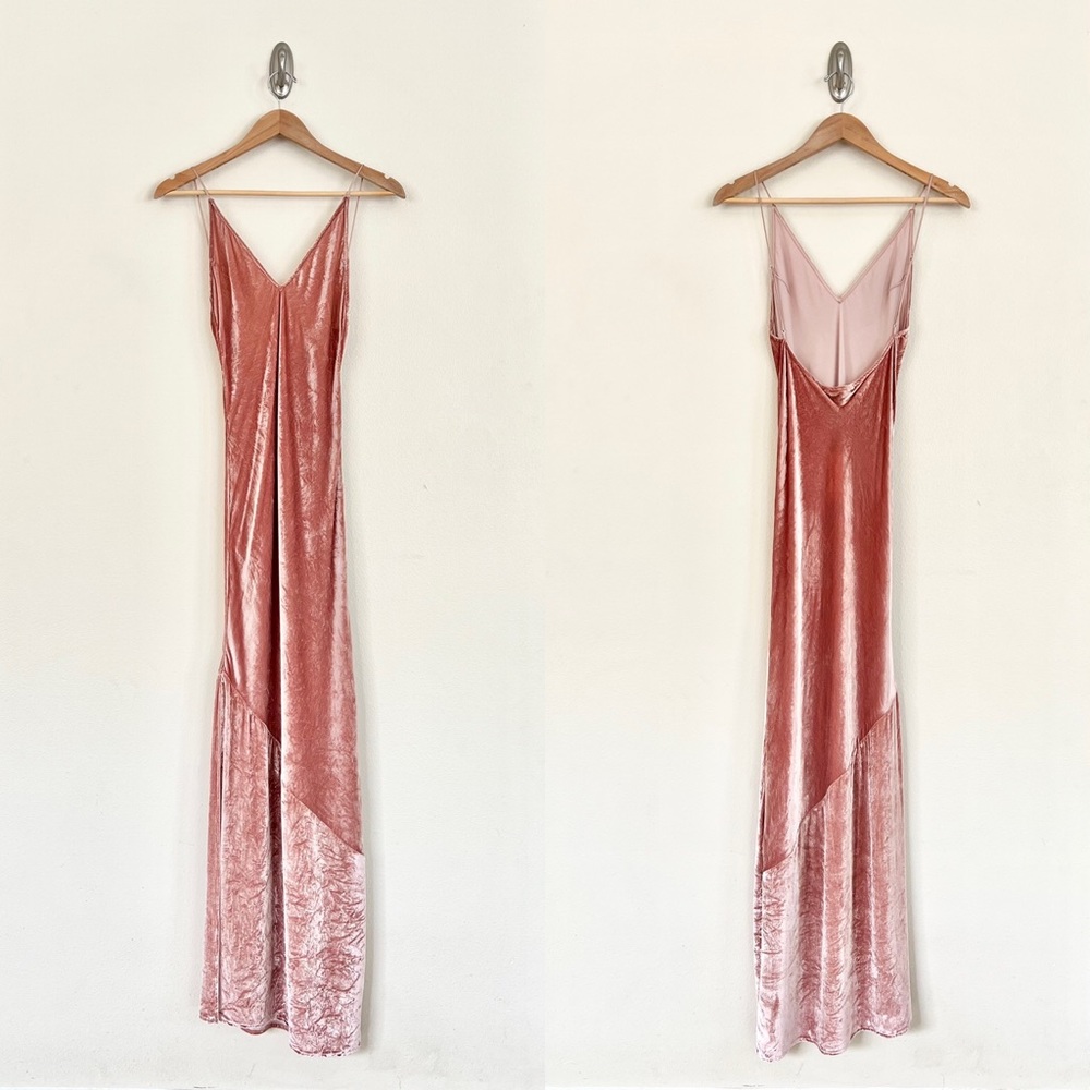 FLEUR DU MAL Platinum Rose Velvet Silk Slip Maxi Dress in Pink - Picture 6 of 11